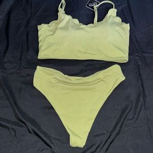 Swimwear Zaful Womens 12 Sage/Olive Green 2 Piece Padded Top High Waist Ribbed